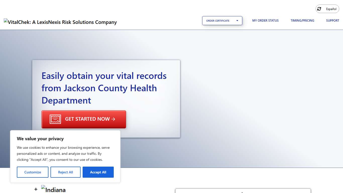 Jackson County Health Department (IN) Order Certificates - VitalChek